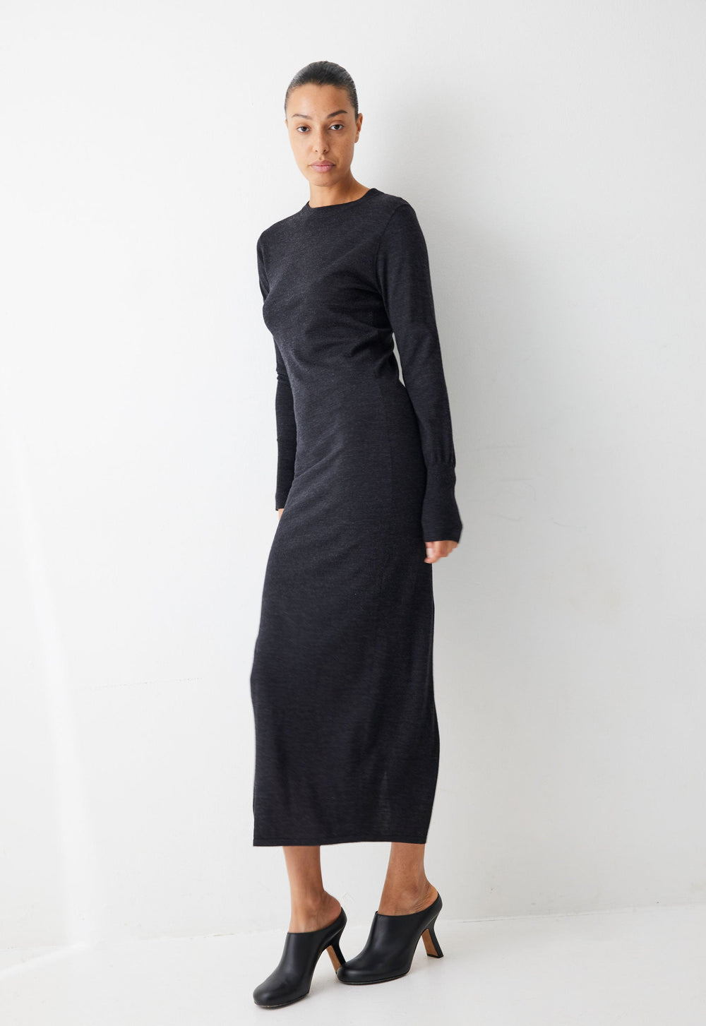 Jac+Jack Annex Wool Midi Dress - Charcoal Melange Grey